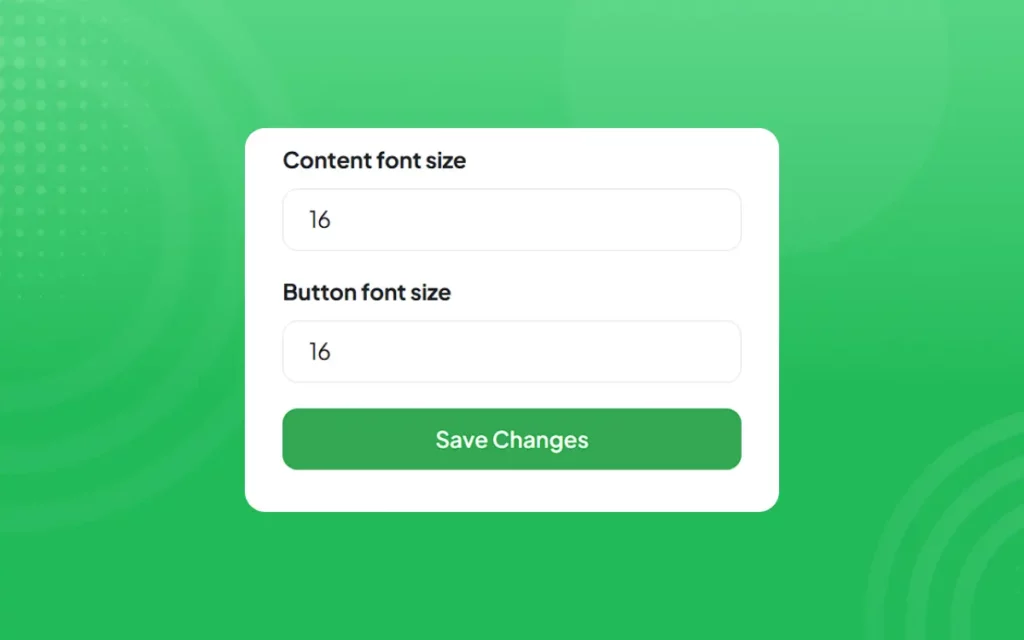 Screenshot of font size settings panel with save changes button.