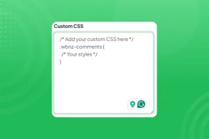 A green-themed digital interface displays a code editor with instructions to add custom CSS styles, featuring a subtle circular pattern background.